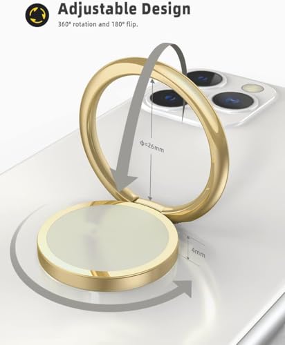 Image of Mizi Cell Phone Ring Holder Finger Grip Stand - 360 Rotation Metal Kickstand for Magnetic Car Mount, for All Smartphones & Tablets - Gold