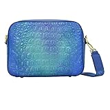 Anuschka Women's Original Hand-Painted Leather Twin Top Messenger, Croco Embossed Peacock