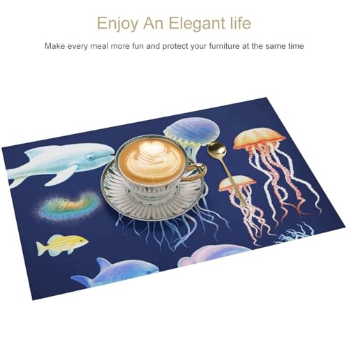 Sets de table PVC animaux marins x4 antidérapants pour repas de terrasse