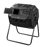 COMPOST DE DOBLE CÁMARA: El compostador giratorio de doble cámara le permite agregar ingredientes frescos de compost a un lado mientras espera que el otro lado se solidifique. Por lo tanto, los dos lados se intercambian constantemente para producir continuamente compost rico y saludable a corto plazo.