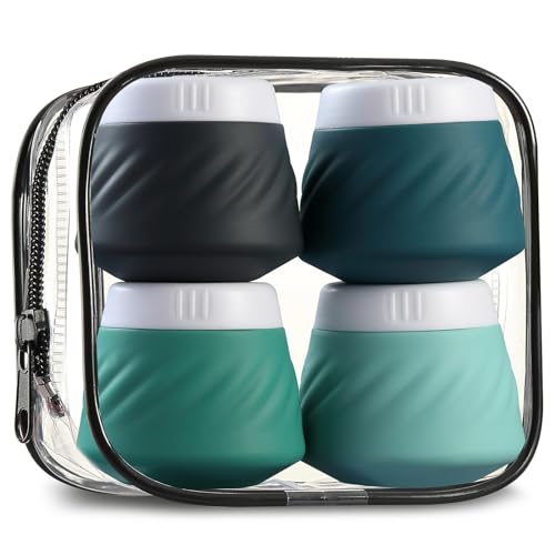 Gemice Silicone Cream Jars, TSA Approved Travel Containers for Toiletries With Clear Bag, Leak-proof Accessories With Lid for Cosmetic Face Body Hand Cream (4 Pack)