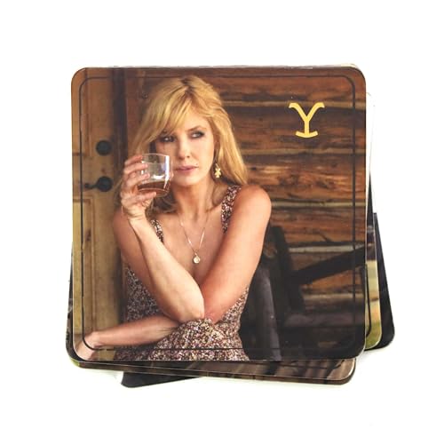 Yellowstone (Set of 8) Cork-Back Rigid Drink Coasters, Featuring Show Characters and Quotes,...