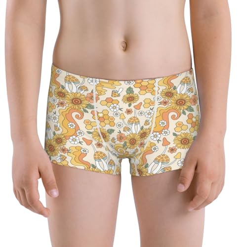 Boys' Cotton Boxer Brief Soft Underwear-Groovy Hippie Flower Mushrooms