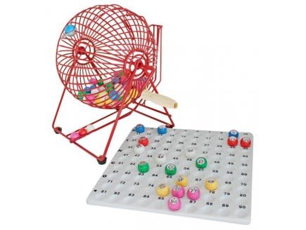 cavernedesjouets Boulier de Loto Pro en Metal, Sphere 23 cm, Manuel - avec Plateau de tirage + 90 Boules Multicolores (22mm) - Set Jeu Bingo + Carte Tigre