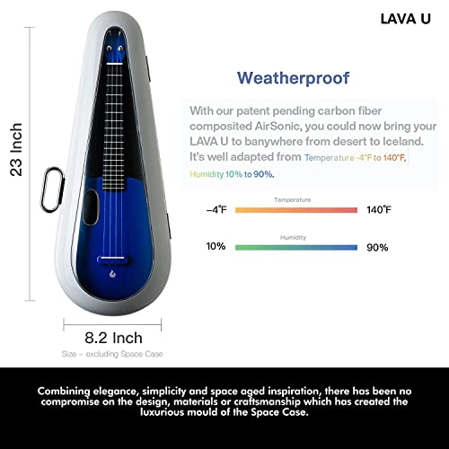 Lava U Carbon Fiber Ukulele Concert Travel, W/Freeboost Technology For Effects Without Plugging In, Sparkle Blue 23-Inch W/Case Pick And Charging Cable, Basic Accessories Bundle #TOP4