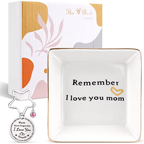 Urqueen Mothers Birthday Gifts, Mom Gifts From Daughter Son Kids, Ceramic Ring Dish Jewelry Tray With Keychains For Mom, Presents For Birthday, Style A #TOP2