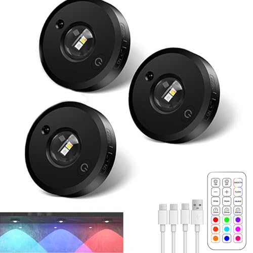 Gobesty Faretti LED Ricaricabili USB con Telecomando, 3 Pezzi, RGB Cambio Colore, Illuminazione Armadio Senza Fili, 3 Temperature di Colore, Timer, Rotondo