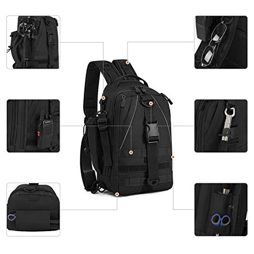 Baigio Tactical Backpack Multifunctional Molle Sling Backpacks One Strap Shoulder Bag (Black) #TOP7