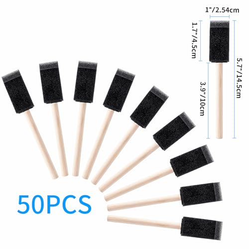 Image of 50Pcs Foam Paint Brushes, 1 inch Sponge Paint Brushes with Wooden Handles, Lightweight & Durable Foam Brushes for Acrylic Painting, Staining, Crafts, DIY Art & Mod Podge
