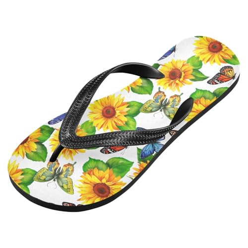 Butterfly Sunflowers Floral White Flip Flops for Beach Thong Sandals Anti-slip Lightweight Shower Shoes for House Indoor Outdoor2