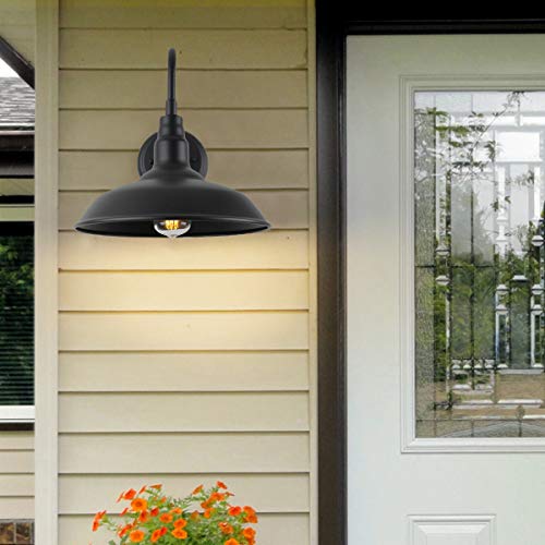 Image of 10in Dome Outdoor Barn Light with Wall Mount 2 Pack Black Exterior Gooseneck Lights Farmhouse Style Outdoor Barn Wall Lights Garage Outside Wall Sconce for House, Porch, Patio, Yard