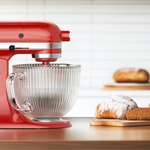 Image of GVODE Glass Kitchen Aid Mixing Bowl, 4.5-5 Quart Tilt-Head for Kitchen Aid Glass Mixer Bowl, Pour Spout & Measurement Markings, Dishwasher Safe