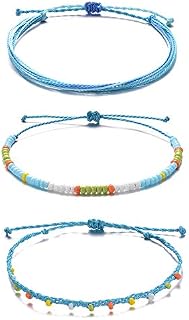 Tarsus Hand-Woven Surfer Layerable Beaded Ankle Bracelets for Women Teen Girls 3 Anklets