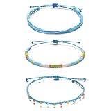 Tarsus Hand-Woven Surfer Layerable Beaded Ankle Bracelets for Women Teen Girls 3 Anklets Set