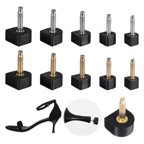 10 Pairs High Heel Tips Replacement, High Heel Protectors & Heels Tip Replacement Caps,U/Cap Style, 2.5mm & 3mm Metal Core, 5 Sizes (8-12mm), Highheel Repair Tool, Dowels Tips Pin Kit (Black)