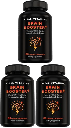 Image of Vital Vitamins Nootropic Brain Supplement Plus - for Memory, Focus, Concentration, Neuro Energy, Clarity - with Lion's Mane Mushrooms - 60 Capsules (Pack of 3)