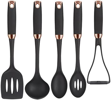 Tower Kitchen Utensil Set, Rose Gold Range, Kitchen Gadget Set, Stainless Steel, Black, 5 Pieces