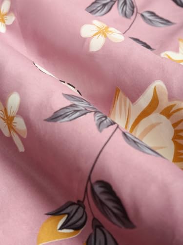 Image of ROSARAHOME 180 TC Microfiber Flat Queen Size Double Bed Bedsheet with 2 Pillow Cover| Bedsheet:240cmx225cm Pillow Covers:45cmx70cm,Floral Peach