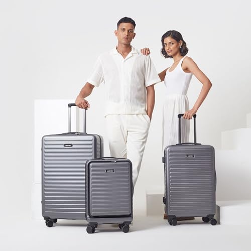 Image of THE ASSEMBLY Polycarbonate Hard Luggage Set Of 3 - Check In 20, 24 & 28 Inches- Premium Hardsided Trolley Bags For Travel - Grey-Stark, 75 Cm, Spinner