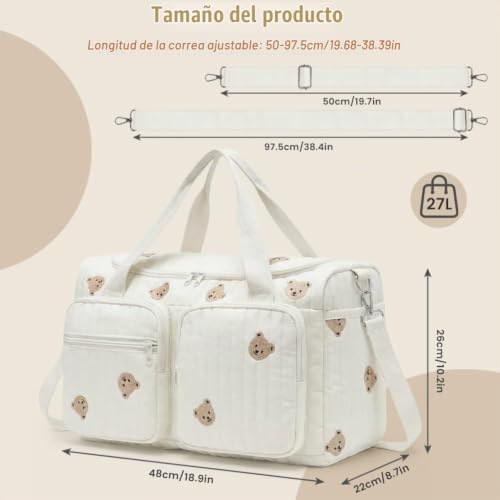 Miniatura 2 de Aucuu Bolsa Cambiadora De Pañales Para Bebé, Bordada Bolsa De Pañales Para Bebés, Bolso Carro Bebe Para Mamá Y Papá, Gran Capacidad Algodón Bolsa Materna Bolso Cambiador Ligera Bolsa De Viaje