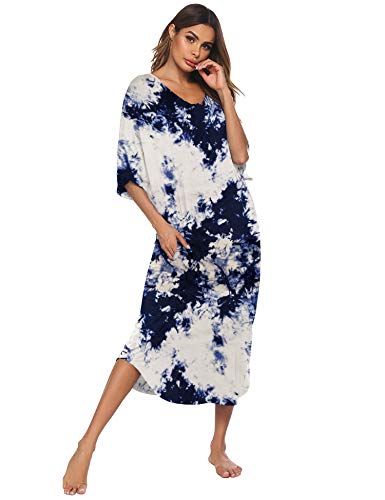 Ekouaer Nightgowns for Women Button-down Sleepwear Short Sleeve Nightshirt Plus Size Night Wear S-XXL (PAT3-5144, XX-Large)