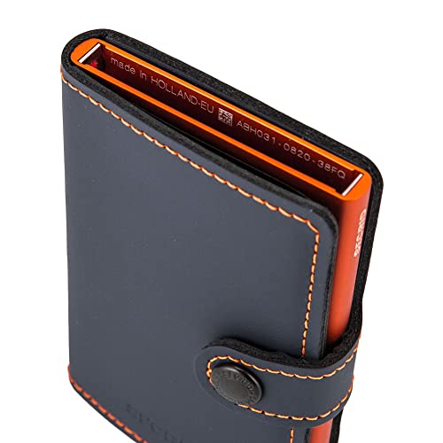 Image of SECRID - Men's Mini wallet Genuine Matte Leather With RFID Safe Card Case for max 12 cards (Night Blue & Orange), Small
