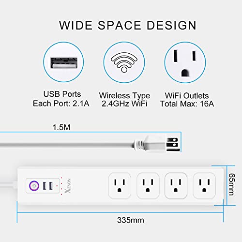 Smart Power Strip, Wifi Smart Plug Surge Protector With 4 Individually Controlled Smart Outlets And 2 Usb Ports Works With Alexa And Google Home, 5Feet Extension Cord, App/Remote/Voice Control, 16A #TOP6