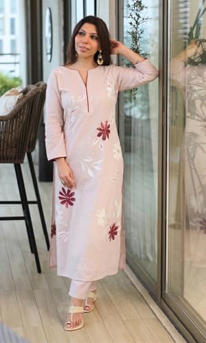 Image of ANNI Designer Kurta Set for Women Erode Rayon Printed | Kurti Set for Woman | Kurta Pant 2 Piece Outfit | Round Neck 3 /4 Sleeve Straight Fit Ethnic Dress Stylish Kurta Sets for Women Clothing