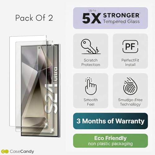 Image of Casecandy - (Pack 2 Tempered Glass Screen Protector for Samsung S24 Ultra | Edge to Edge Tempered Glass Screen Guard Sam Galaxy S24 Ultra - HD /Fingerprint Working