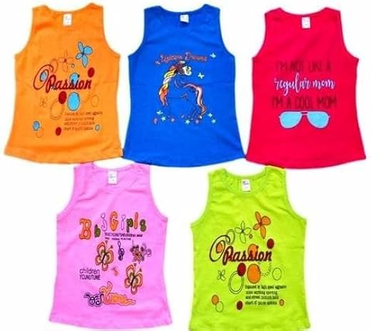 Baby Girls Cotton Printed Sleeveles Pack of 5 Top Clothing Set Comfortable, Breathable, Lightweight, Skin Friendly