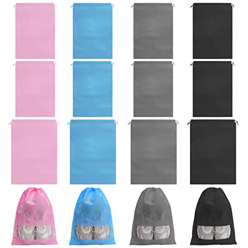16Pcs Schuhbeutel ,Schuhtasche Reise,Wasserfeste Schuhbeutel mit Kordelzug, Staubdicht Schuhsack mit Zugband und Transparentes Fenster für Koffer und Rucksack (2 Größen) Cover