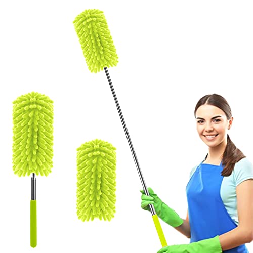 Microfiber Dusters for Cleaning Hand Washable Feather Duster, Extendable Pole, Detachable Cleaning Supplies with 2pcs Replaceable Microfiber Head, Household Cleaning for Window, Office, Car