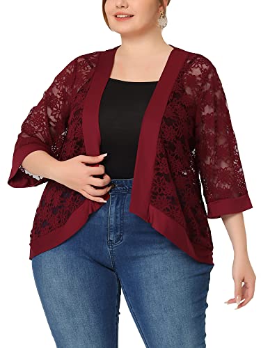 Image of Agnes Orinda Plus Size Cardigans for Women 3 /4 Sleeve Open Front Lightweight Sheer Shrug Lace Bolero Cover Up