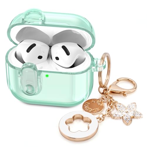 Image of (with Safety Lock) Clear Case Compatible with Cute Apple Airpods 4 Cases 2024 Women, VISOOM Soft TPU Transparency Air pods 4 Gen Case iPods 4 Earbuds Case Girl Bling Keychain for Airpod iPod 4th Gen