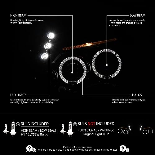 AUTOZENSATION Compatible with 2005-2011 Toyota Tacoma, Left + Right Pair Headlamps Assembly,LED Dual Halo Smoke Lens Glossy Black Housing Projector Headlights