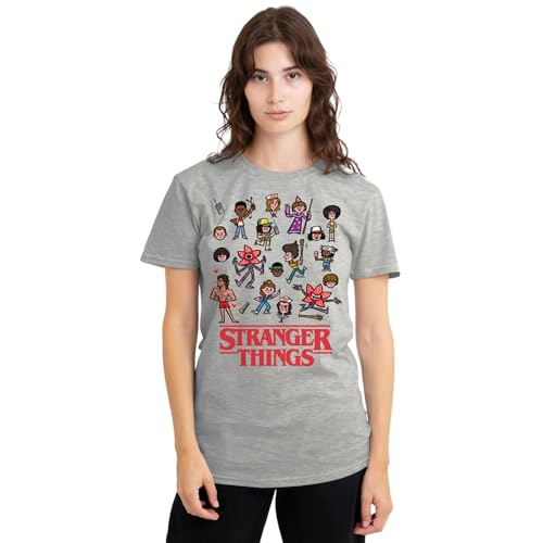 T-shirt Stranger Things pour femme en coton chiné gris sport
