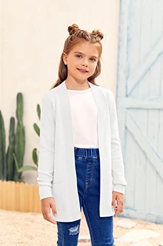 Image of Girls Cardigan Kids Open Front Oversized Sweater with Pockets | Casual Cardigans, Soft Knit, Long Sleeve, Uniform Cardigan for Girls, 7-14 Years