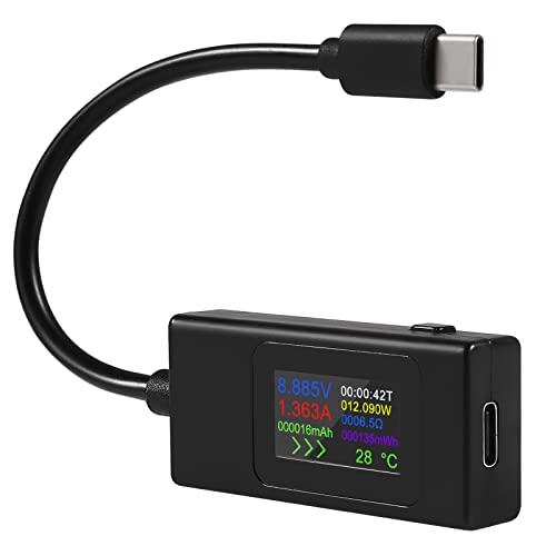 1pcs Type-C USB-C Tester Current Meter 4-30V 5V 12V 24V 0-6.5A 120W Power Meter Multimeter Ammeter Type C USB Charger Tester Color Display Capacity Fast Charge Converter (Type-C Black)