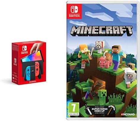 Nintendo Switch (OLED Model) - Neon Blue/Neon Red & Minecraft (Switch)