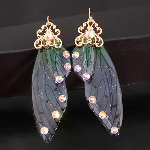 CH Handmade Fairy Simulation Butterfly Wing Earrings Foil Rhinestone Earring Romantic Jewelry3