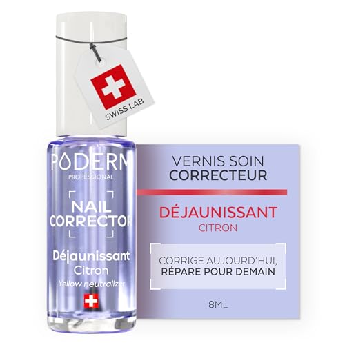 PODERM Vernis à Ongles Soin Correcteur & Perfecteur - Déjaunissant Citron | 8 ML - Restaure la Clarté Naturelle avec Fini Brillant pour Ongles Jaunes et Tachés | Développé par un Podologue en Suisse