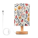 ALAZA Bedside Lamp Ladybugs Flowers Retro Table Lamp with USB Port for Bedroom Living Room Small Nightstand Lamp Desk LED Bulb Included