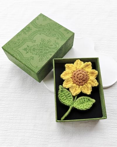 Image of Crochet Sunflower Flower Brooch Pin for Men and Women Fashion, Knitted Flowers Sunflower Handmade Crochet Gifts,Prom Flowers Corsage and Pocket Wedding Boutonniere for Men