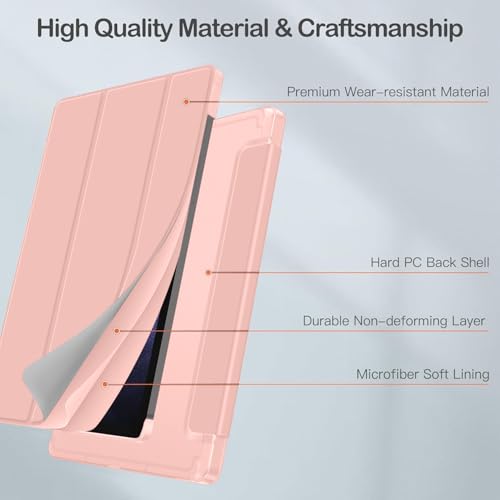 Image of MOCA Case for Samsung Galaxy Tab S10 Plus / S9 Plus 12.4-Inch, Translucent Back Tri-Fold Stand Cover, Supports S Pen Charging, Auto Wake /Sleep, Protective PU + PC Tablet Case (Rose Gold)