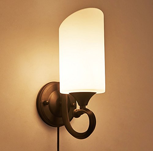Kiven Retro Frosted Glass Plug In Wall Lamp Wrought Iron Lamp Body Deco Switch Button Wall Lamp Bulb Not Included[Bd0379] #TOP1