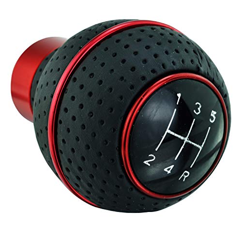 Abfer 5 Speed Shift Knob Leather Car Gear Shifter Lever Handle Knobs Fit Most Automatic Manual Vehicle (Red Line) #TOP8