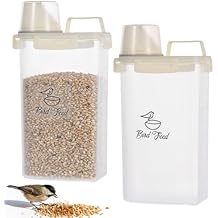 2 Pcs 3.17 Qt/3 L Bird Seed Storage Container Airtight- Portable Bird Food Container with Airtight Measuring Cup, Clear Pet Parrot Seed Dispenser for Birds Food Chicken Feed Storage, Beige Lid