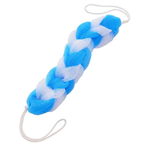 Goodplan Bande de Douche Tresses Extensibles durables Maille éponge Bande éponge exfoliant pour la Peau nettoyant Fournitures de Bain Bleu et Blanc 1 pcs