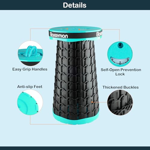 Image of Boreeman 2026 Upgraded Collapsible Stool Lightweight Yet Sturdy with Load Capacity 800lbs Portable Folding Stool for Camping Fishing Hiking BBQ (Turquoise)
