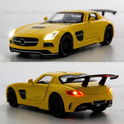 Image of 1 /32 Merceedes Benz SLS AMG GT Future Model Car - Exclusive Alloy Metal Pullback Toy with Openable Doors, Lights, and Music for Kids (1:32 Merceedes SLS- Yellow)